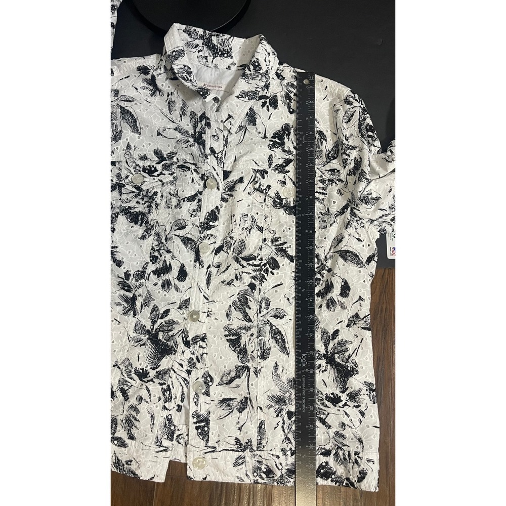 JM Collection Womens Floral Eyelet Lace Jacket Black White Button Front Size 14 - Picture 5 of 6